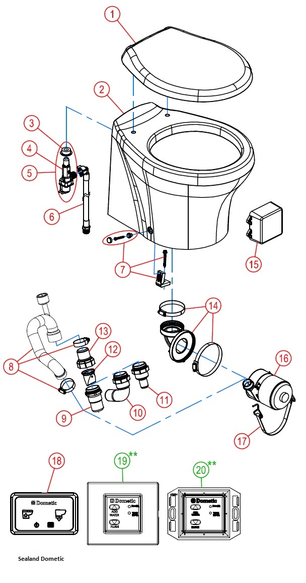 Sealand Dometic Masterflush 8600 Short Spare Parts